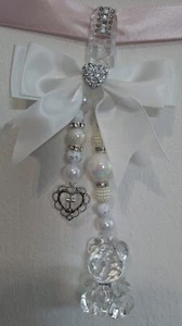 Pram charms*new*clear Crystal Teddy With Mixed Beads White Bow 