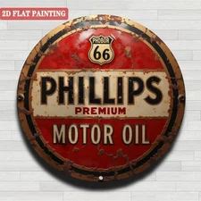 PHILLIPS OIL Aluminum Round Weatherproof Sign RETRO STYLE GARAGE MAN CAVE OIL