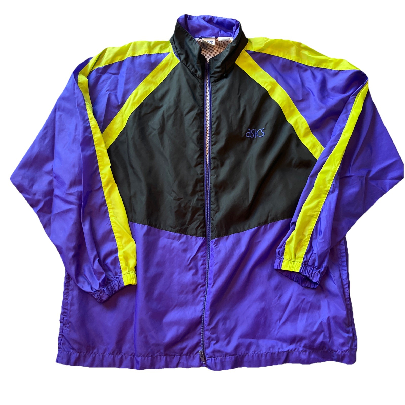 Vintage ASICS Men’s L/XL Windbreaker Jacket Colorblock Lightweight Full Zip 80s