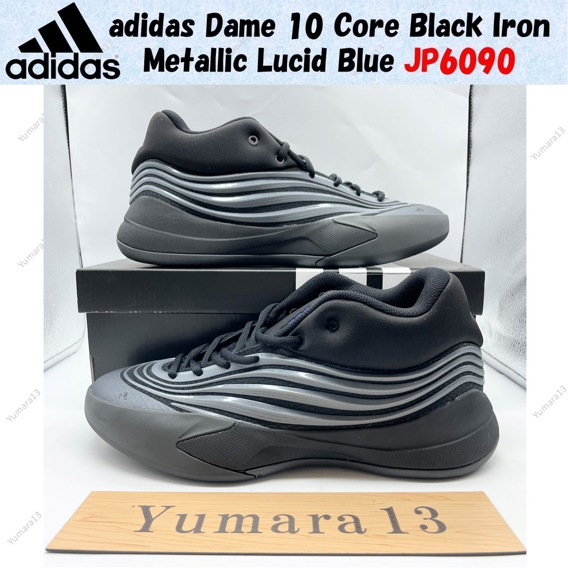 adidas Dame 10 Core Black Iron Metallic Lucid Blue JP6090 Men's