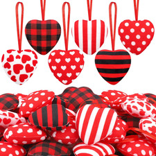 36 PCS Valentines Fabric Heart Ornaments 2 Inch Red Black Heart Shaped Ornaments