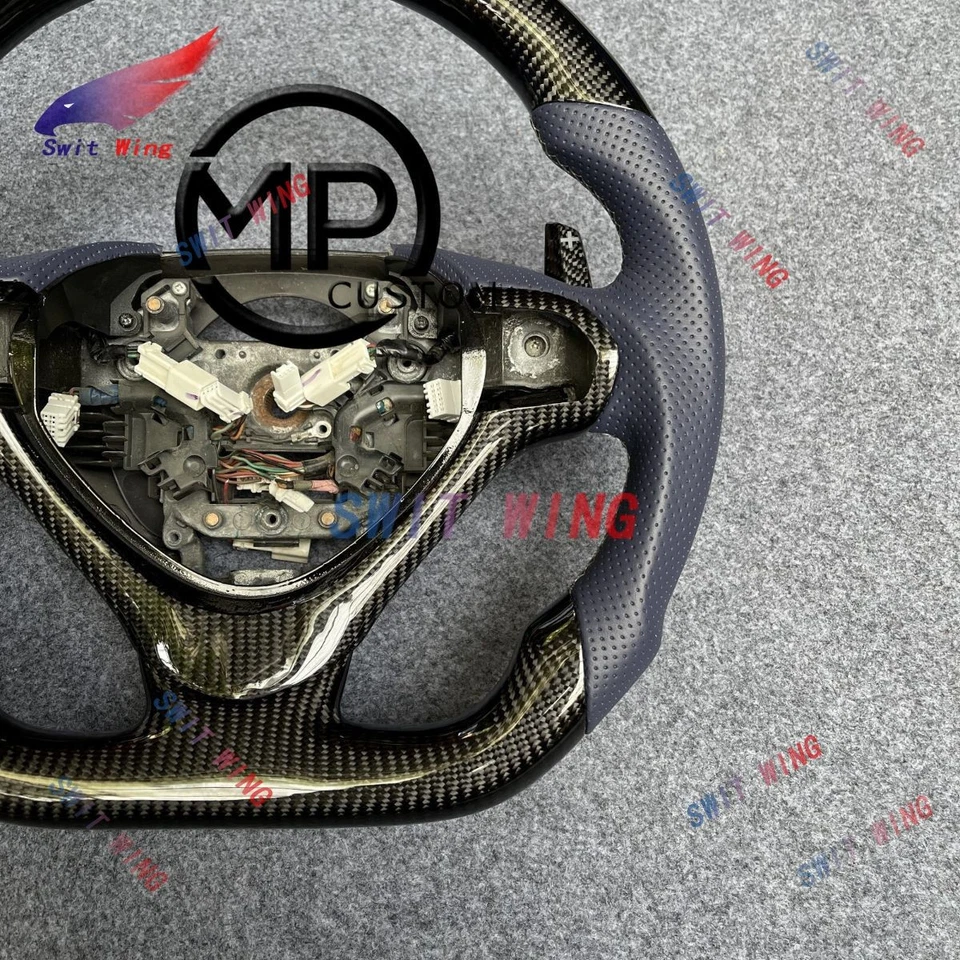 Volante de fibra de carbono de cuero azul con paletas apto para Acura TSX 2009-2014 Foto 3 de 4