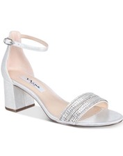 NINA Womens Silver Elenora Round Toe Block Heel Dress Sandals Shoes 7 M