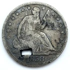 1858-S 50C Seated Liberty Silver Half Dollar: Holed