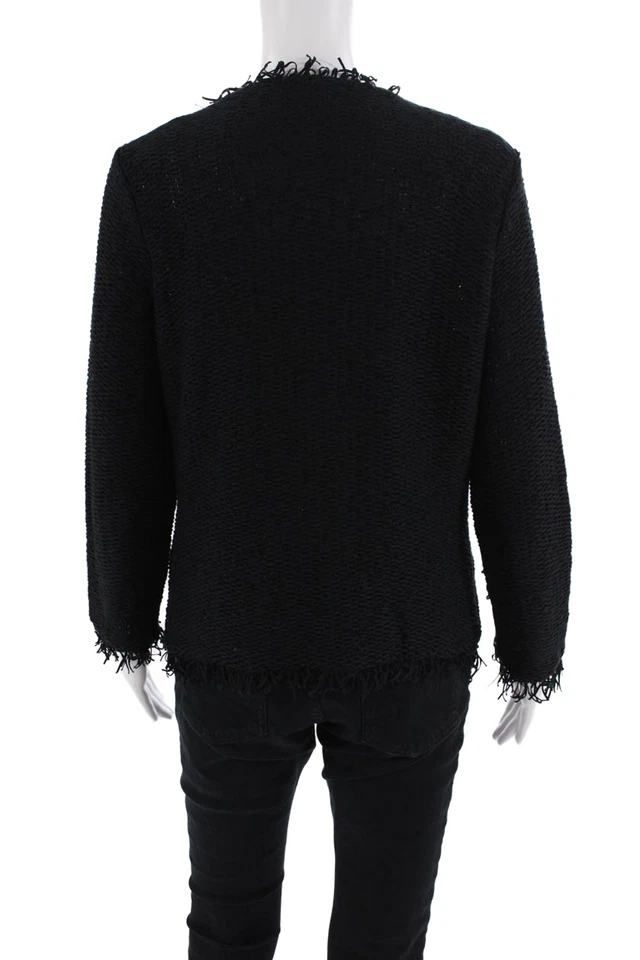 Chaqueta tejida con flecos delanteros de gancho Berek para mujer negra de algodón talla mediana Foto 3 de 4