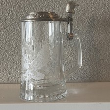 Eagle Glass Beer Stein Domex Unique Pewter Lid 6
