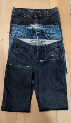 3 VTG Men Old Navy Jeans 32X34 BLK flannel lined L Loos, Blu Bootcut, BLK STRGHT