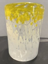 Hand Blown Yellow & White Art Glass Tumbler Control Bubbles Pattern Excellent