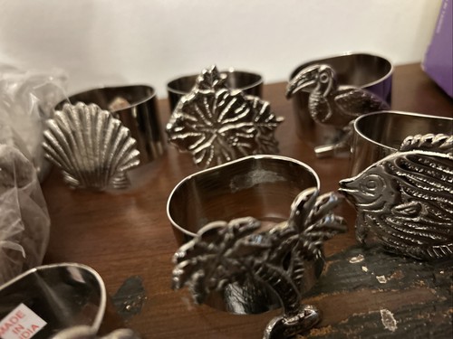 Set Of 12 Hula Girl & Beach Theme Silver Colored Napkin Rings Vtg ‘92 ...
