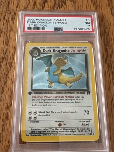 2000 POKEMON Team Rocket 1st ED Dark Dragonite #5/82 HOLO Rare PSA 7 Mint! 🔥💎
