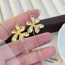 Women's Iris Flower Pendant Earrings Golden Fashion Jewelry Alloy Eardrop