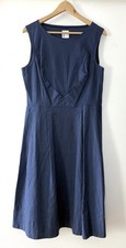 FILLY DESIGNS Navy Blue DRESS Women L Fit&Flair Unique Linen Blend Pullover EUC