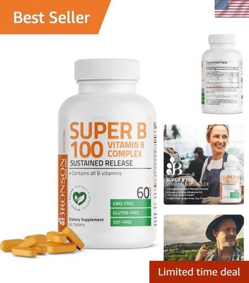 GMO-Free Super B100 Vitamin B Complex, 60 Tablets for Nervous System Health