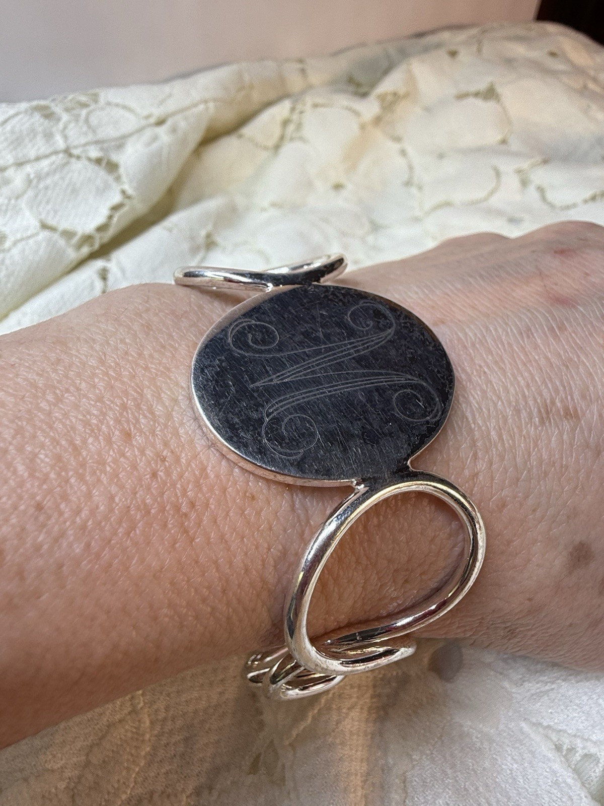 Vintage Sterling Silver 925 Letters M Monogram Bangle Bracelet