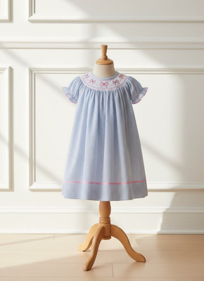 NWT Lil Cactus Blue Bow Bishop Smocked 12 18 Months Coquette Girls Dress 12-18M