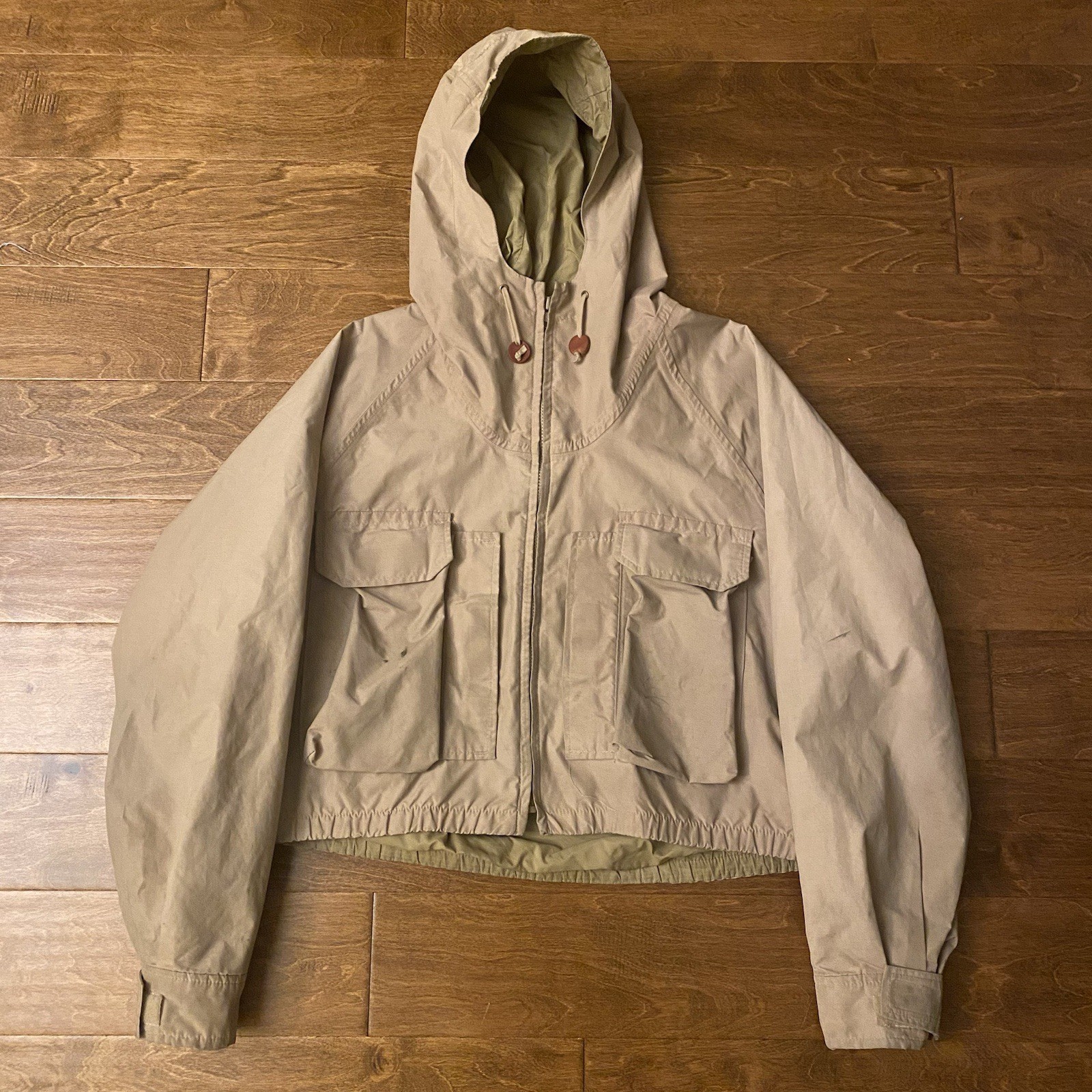 Vtg 80s Columbia Gore Tex Cropped Tan Nylon Fishing Wading Jacket Men’s L