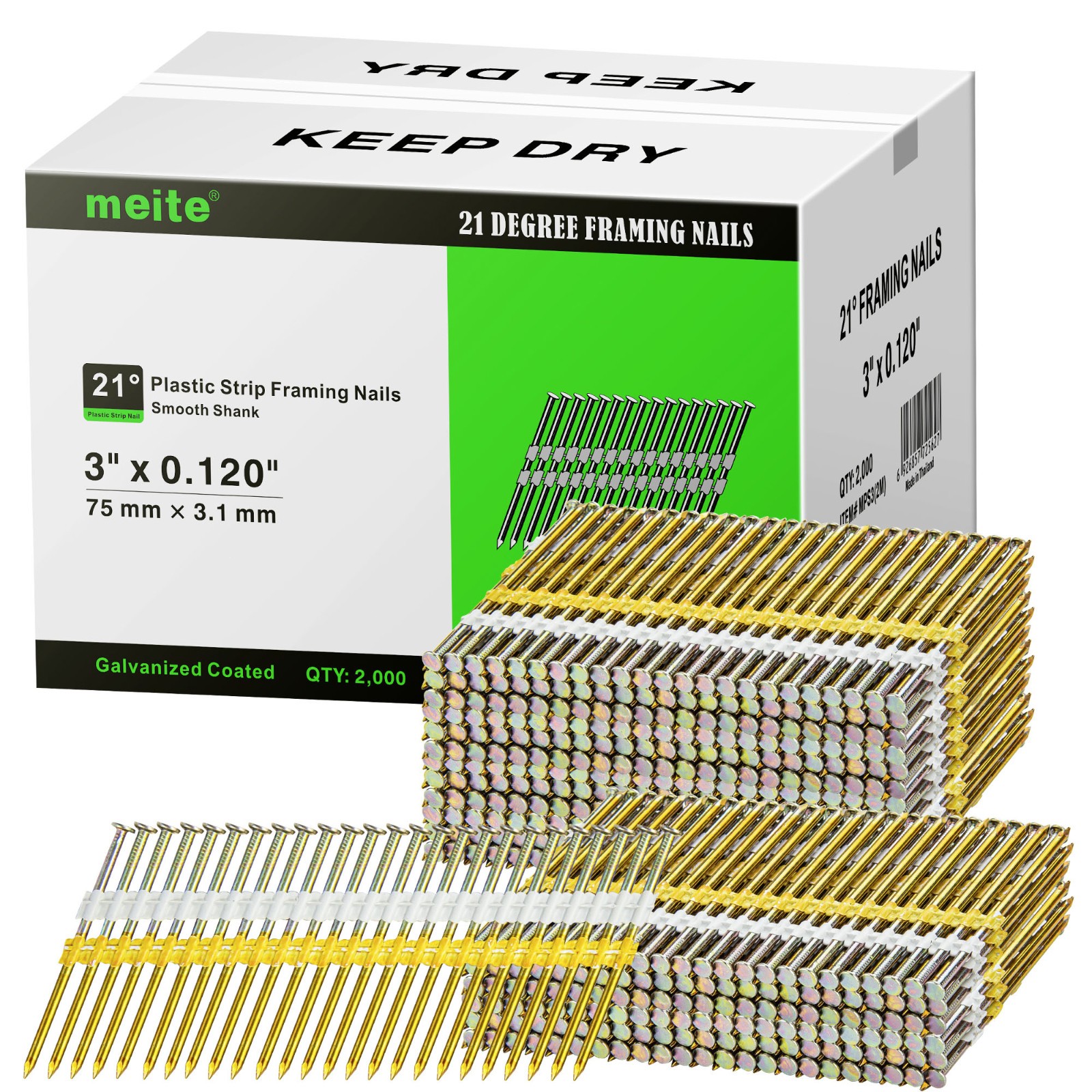 2,000 Counts meite 21 Degree Framing Nails 2-3/8" to 3-1/2"L