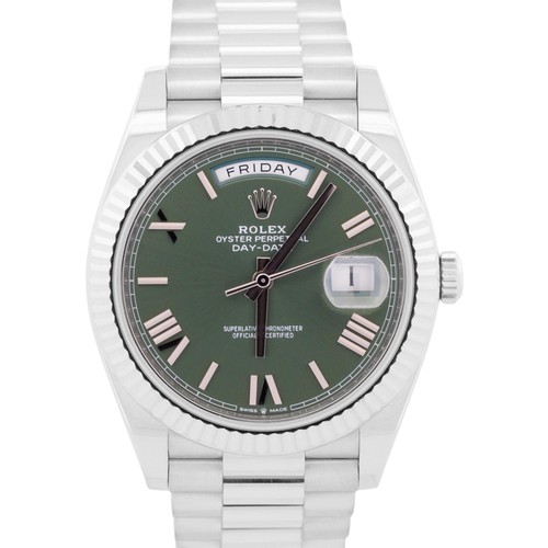 Rolex Day-Date 40mm OLIVE ROMAN Green President 18K White Gold 228239 Watch BOX