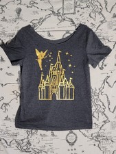 Disney Fairy Castle T-Shirt Women's Gold Foil Print Short Sleeve Top