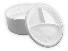 500 x Menüteller Teller dreigeteilt Weiß Party Teller Mehrweg Plastikteller 22cm