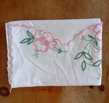 Vintage White Cotton Floral Hand  Embroidered Cottagecore Farmhouse Pillowcase