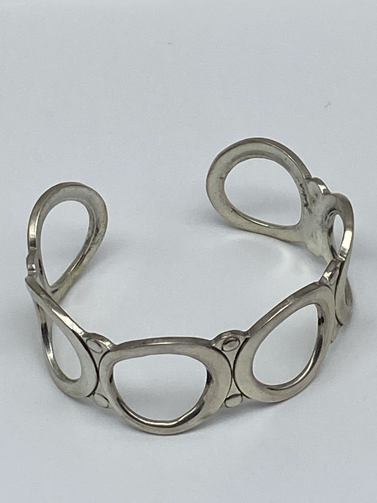 Sterling Silver Open Link Circle Cuff Bracelet 26… - image 5