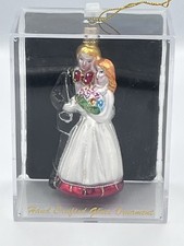 Classic Collection Bride & Groom Blown Art Glass Ornament Hand Painted