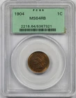 1904 1C PCGS Old Green Holder MS 64 RB Indian Head Penny