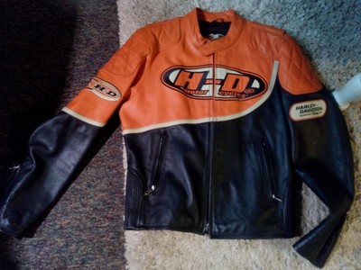 Harley Davidson Speed Leather Jacket Men's Large Orange Racing