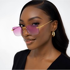 Women Purple Gradient Sunglasses Gold Metal Shades Chic Trendy Comfortable New