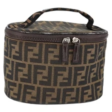 FENDI Zucca Canvas Vanity Hand Bag Black Brown Auth 149042
