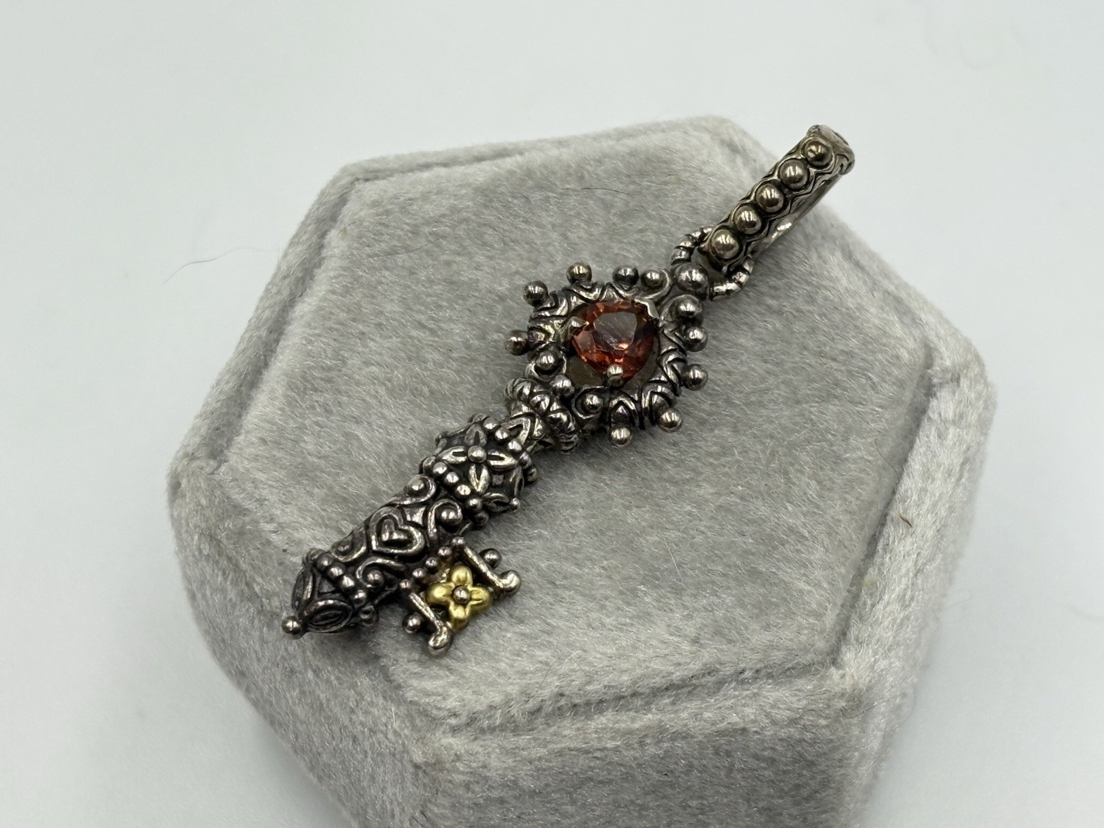 Barbara Bixby Sterling Silver 18K Gold Citrine Skeleton Key Pendant Enhancer