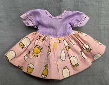 Vtg 1950's Toddler 8" Doll Dress Donut Snap Attached Slip Easter Egg Chick Pink
