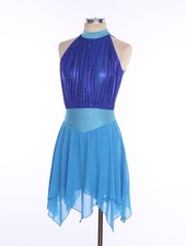 US Womens Lyrical Dance Dress Shiny Figure Skating Built-in Briefs Leotard Dress