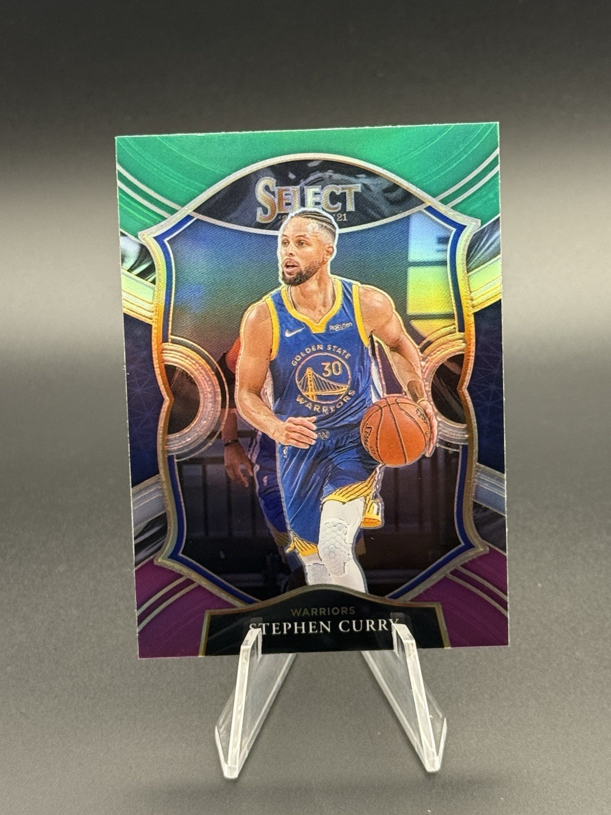 Stephen Curry 2020-21 Panini Select Concourse Green White Purple Prizm #57