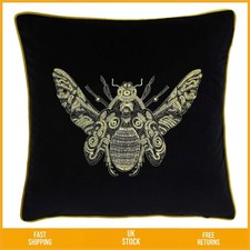 Image of Elegant Velvet Cushion Cover Gold Embroidered Bee Black 50x50cm 20x20in 1pc