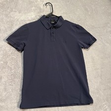 BOSS Hugo Boss Polo Shirt Mens Medium Blue Solid Regular Fit Casual Short Sleeve