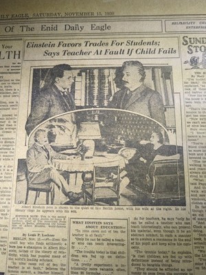 NOV 15 & 17, 1930 NEWSPAPER PAGE #1986- ALBERT EINSTEIN SAYS TEACHER AT FAULT 2P