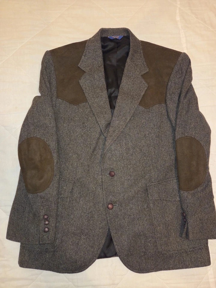Pendleton Gray Brown Wool Western Wear Blazer Mens Size 44 Elbow Patches Classic - Image 2 of 4
