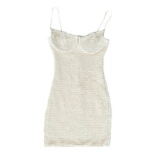 Misha Women  s Sally Pearl White Ruched Bodice Strappy Mini Bodycon Dress Size 2