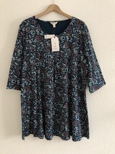BNWT Seasalt Arusha Tunic Organic Cotton/Elastane Top Size 24 Teal Leaves Print