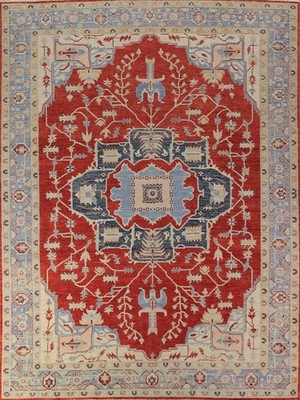 Rust Oriental Area Rug 8x10 Traditional Vegetable Dye Geometric Handmade Wool