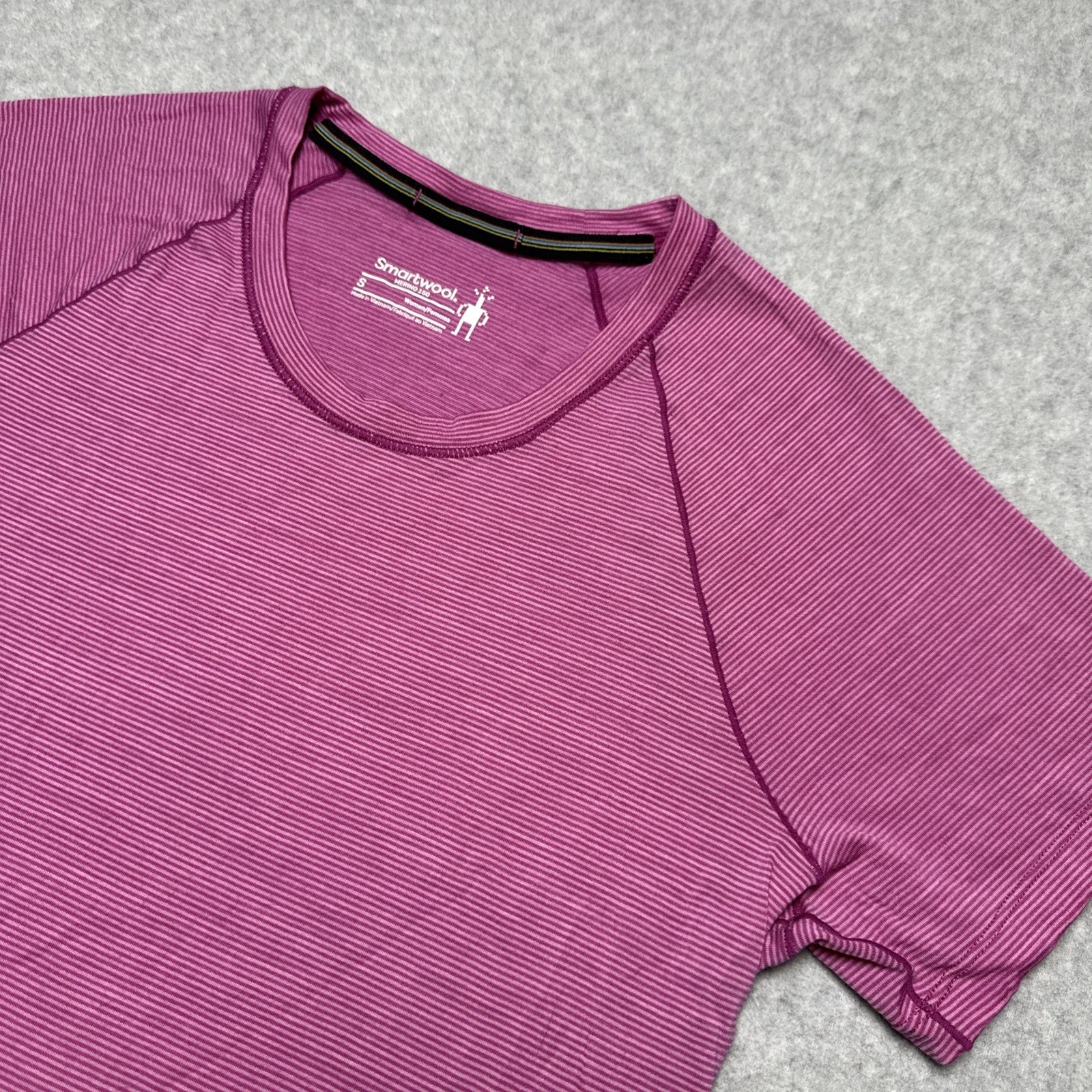 Smartwool Merino 150 Base Layer Tee Shirt Womens S Purple Stripe Hiking Running