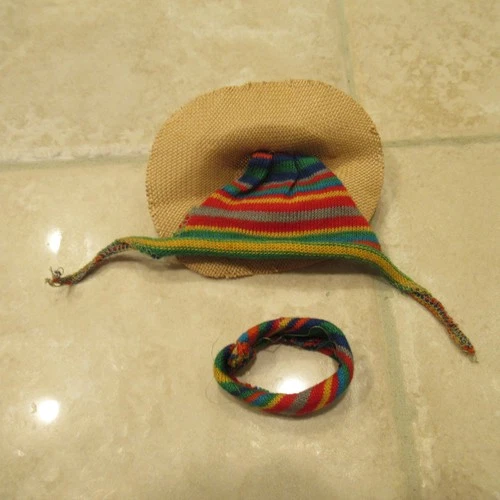 Vintage Barbie 1963 Barbie Knit Accessories Pak Straw Hat Striped Scarf