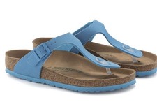 Nuovo con etichette ~ Birkenstock Giza Vegan Tessuto Tela Tulipano Tanga ~ Blu Cielo ~ W Taglia 10 ~ Uomo Taglia 8