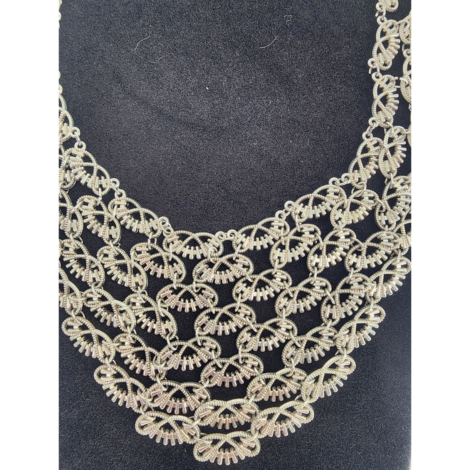 Stunning Silver-Toned Statement Bib Necklace - image 3