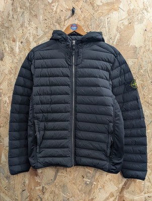 Stone Island Puffer Jacket Men Small Black Hood Loom Woven Down Chamber Stretch