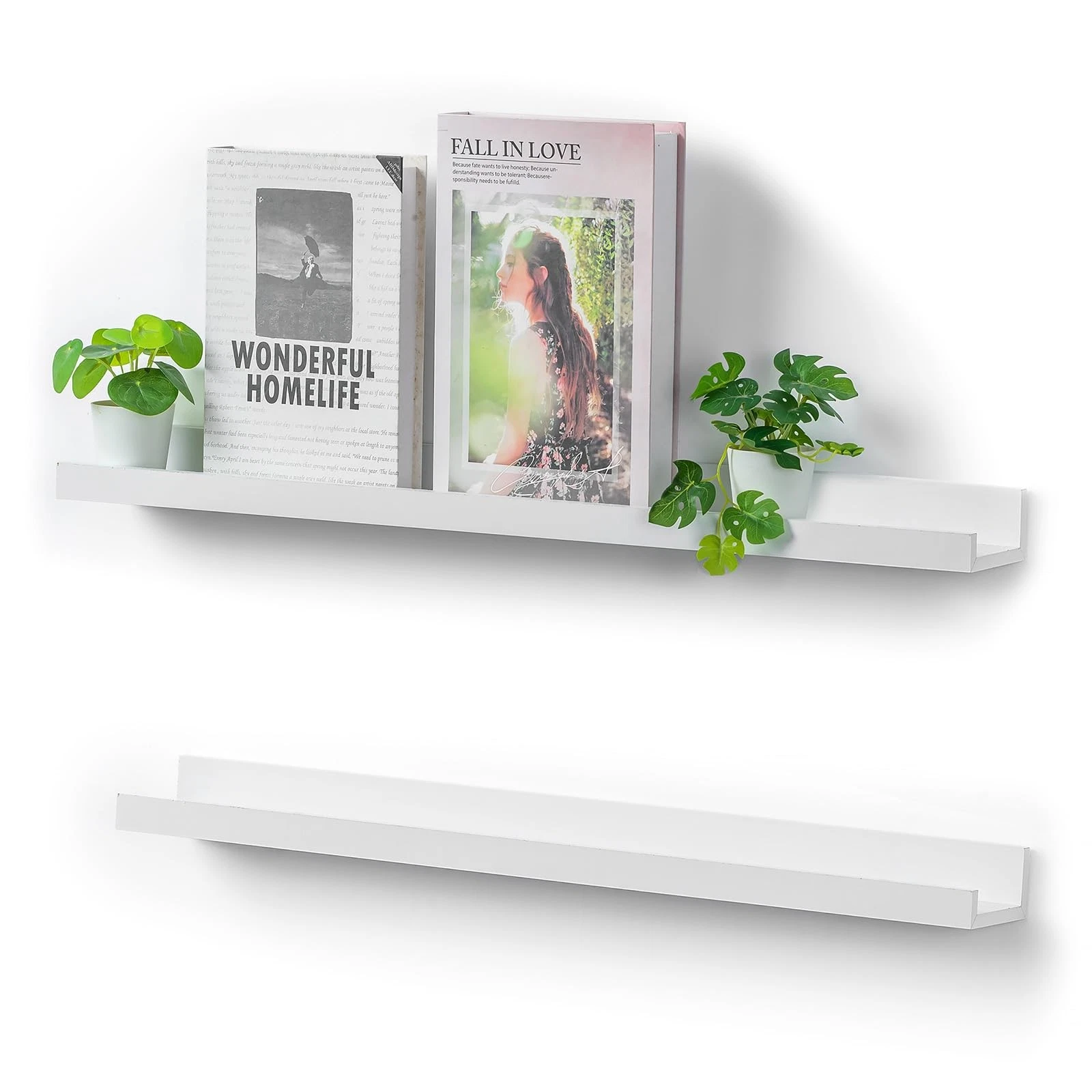 24 Inch White Long Wall Book Shelf Narrow Floating Shelves Picture Photo Decor