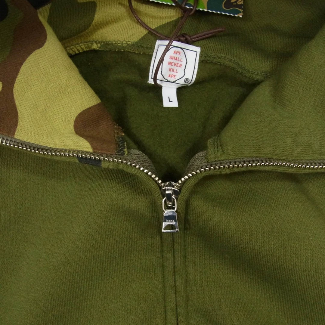 A BATHING APE (BAPE) FELPA CON CAPPUCCIO FULL ZIP A BATHING APE 1ST SHARK MIMETICA KAKI L usata LIFE 0