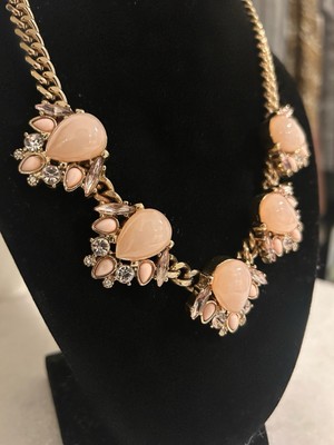 Express Rhinestone Statement Necklace Gold Pink